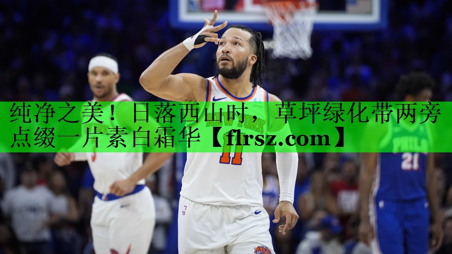 纯净之美!日落西山时,草坪绿化带两旁点缀一片素白霜华