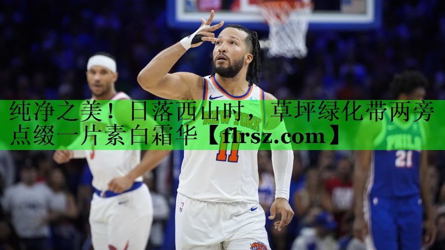 纯净之美！日落西山时，草坪绿化带两旁点缀一片素白霜华